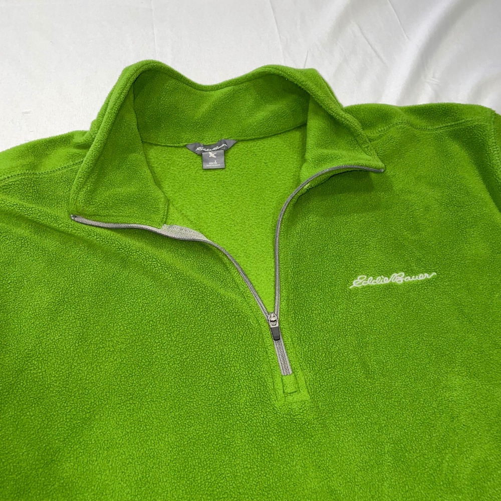 Eddie Bauer Mens Lime Green Fleece Quarter Zip Pullover Sweatshirt Large